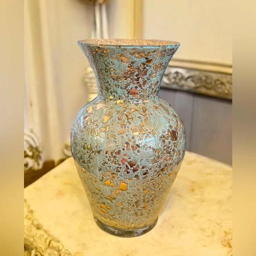 Signed Hastey Cat 1999 24k Gold Fused Art Mosaic Glass Vase
